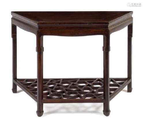 * A Chinese Hardwood Demi-Lune Console Table,