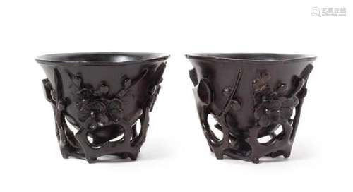 * A Pair of Chinese Zitan Libation Cups Each height 3