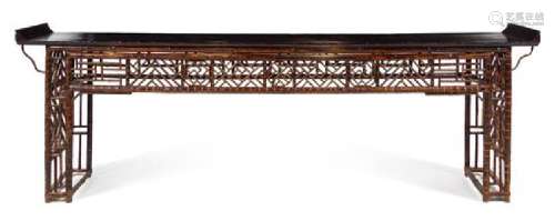 * A Large Chinese Bamboo and Lacquer Altar Table,
