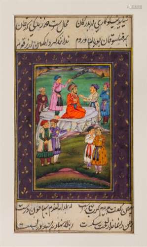 * An Indian Illustrated Manuscript Leaf 6 x 3 1/4