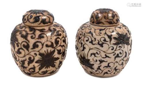 A Pair of Iron Decorated Crackled Ground Porcelain