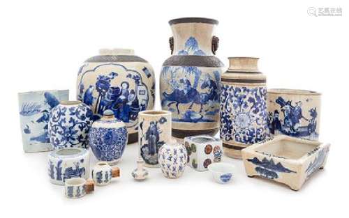 * Sixteen Chinese Blue and White Porcelain Articles