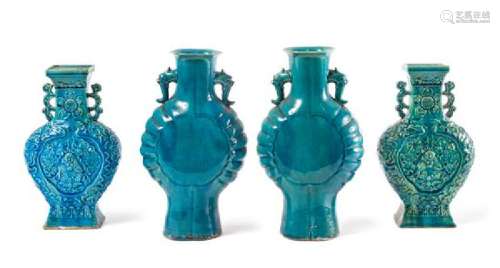 * Two Pairs of Turquoise Glazed Porcelain Vases Height