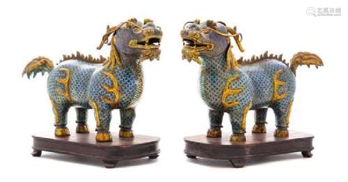 * A Pair of Cloisonne Enamel Figures of Qilin Length of