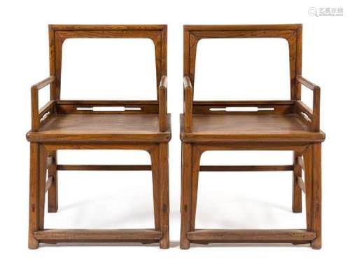 * A Pair of Chinese Elmwood Armchairs, Meiguiyi Height