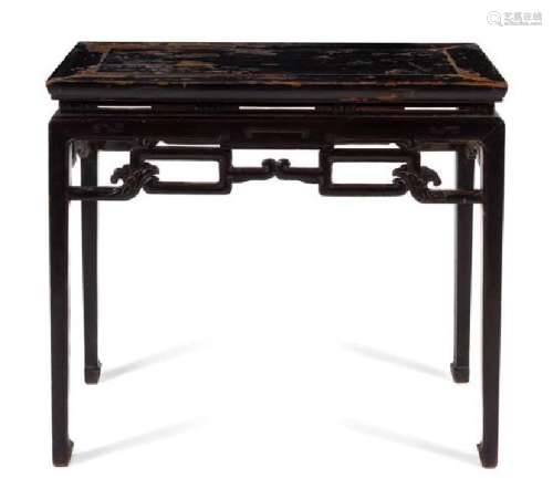 * A Chinese Black Lacquared Hardwood Side Table,