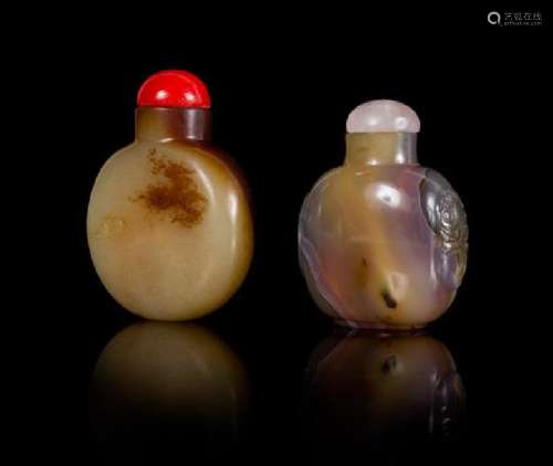 Two Hardstone Snuff Bottles Height of larger 3 inches.