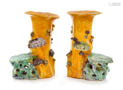 A Pair of Green, Yellow and Purple Glazed Porcelain