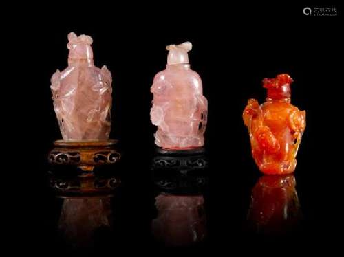 * Three Carved Hardstone Snuff Bottles Height of