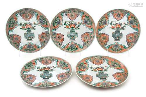 Five Famille Verte Porcelain Plates Diameter of each 8