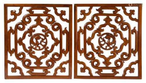 * A Pair of Chinese Huanghuali Reticulated Panels