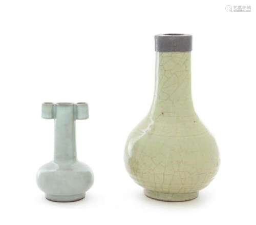 Two Monochrome Glazed Porcelain Vases Height 8 1/2