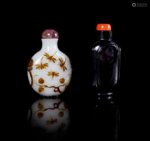 Two Peking Glass Snuff Bottles Height of taller 2 1/2