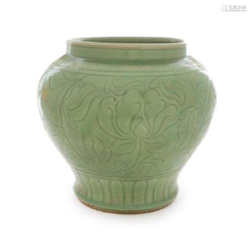 A Large Longquan Celadon Glazed Porcelain Jar Height 11
