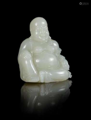 * A Carved White Jade Figure of Laughing Buddha Height