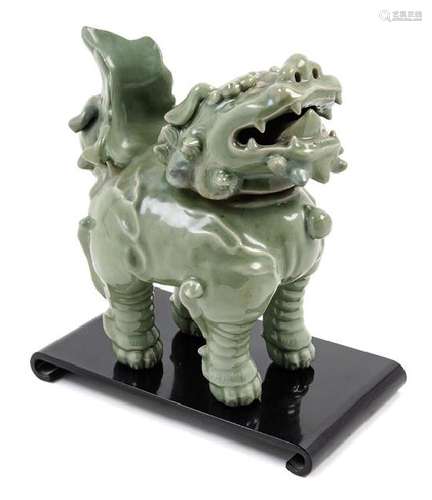 A Celadon Glazed Porcelain Pixiu- Form Incense Burner