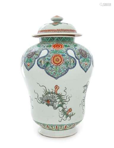 A Famille Verte Porcelain Baluster Jar and Cover Height