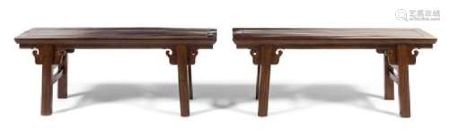* A Pair of Small Chinese Hardwood Benches, Tiaodeng