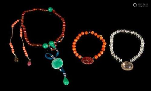 * Three Hardstone and Glass Necklaces Length of longest