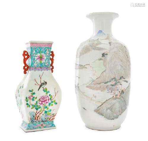 Two Porcelain Vases Height of taller 16 inches.