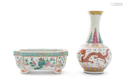 Two Famille Rose Porcelain Articles Height of taller 9