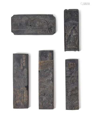 A Set of Five Ink Stones Length of largest 5 1/4