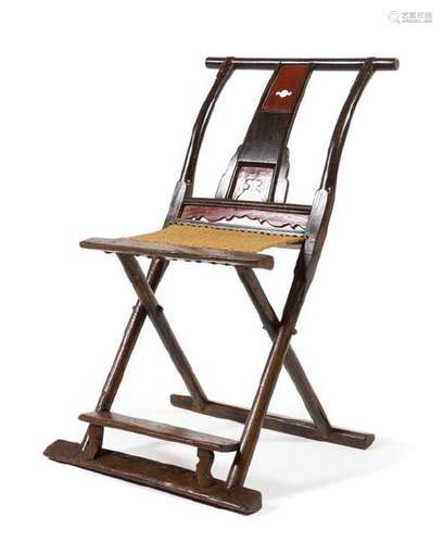 * A Chinese Elmwood Folding Chair, Jiaoyi Height 37 1/4