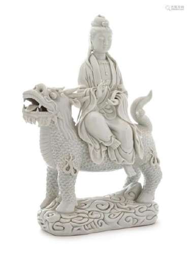 A Blanc-de-Chine Porcelain Figure of Guanyin Height 12