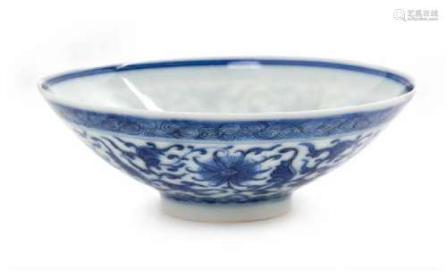 A Small Blue and White Porcelain Tea Bowl Diameter 4