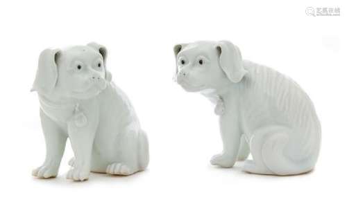 A Pair of Chinese Export White Glazed Porcelain Dogs