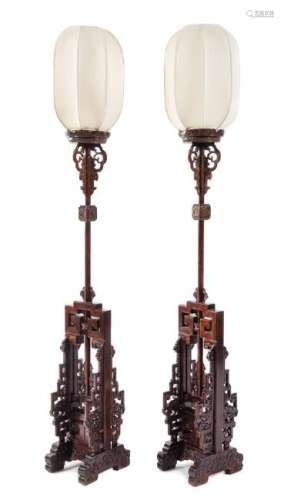* A Pair of Chinese Hongmu Lamp Stands, Dengtai Height