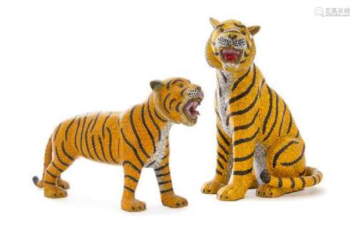 Two Cloisonne Enamel Figures of Tigers Height 13 1/2