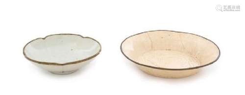 Two Monochrome Glazed Porcelain Floriform Dishes