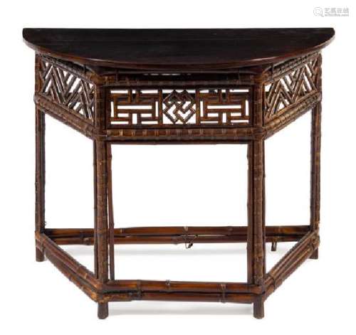 * A Chinese Lacquered Bamboo Demi-Lune Side Table,