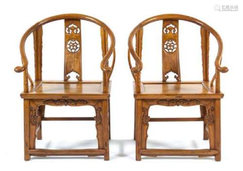 * A Pair of Chinese Hardwood Horseshoeback Armchairs,