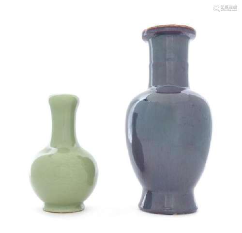 Two Monochrome Glazed Porcelain Vases Height of taller