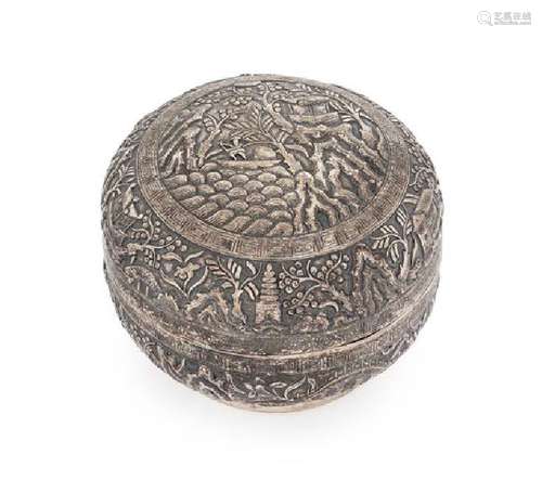 A Chinese Export Silver Covered Box Diameter 5 inches.