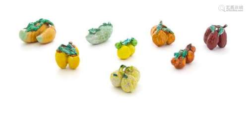 Eight Enameled Porcelain Models of Fruits and