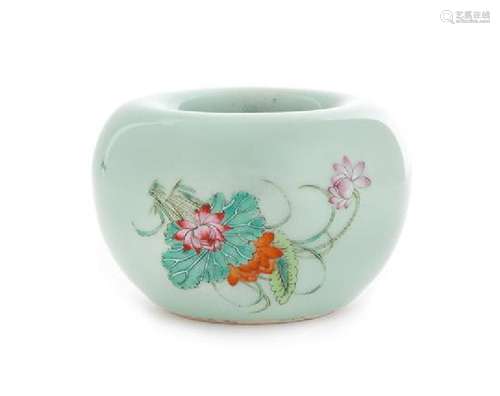 A Celadon Ground Famille Rose Porcelain Water Coupe