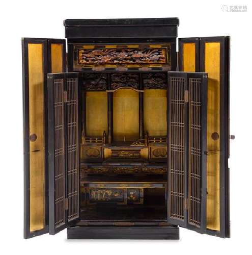 * A Japanese Lacquered Buddhist Shrine Height 47 3/4 x