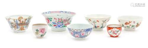 * Seven Famille Rose Porcelain Bowls and Cups Diameter