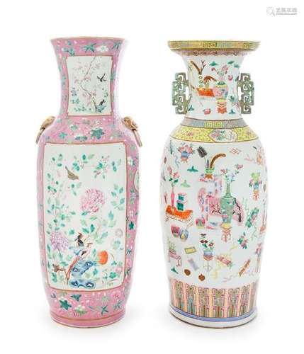 Two Large Famille Rose Porcelain Vases Height of taller