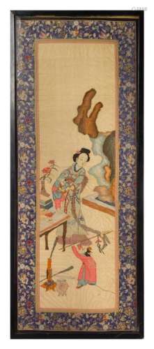 * A Chinese Kesi Silk Panel 42 x 16 1/4 inches.