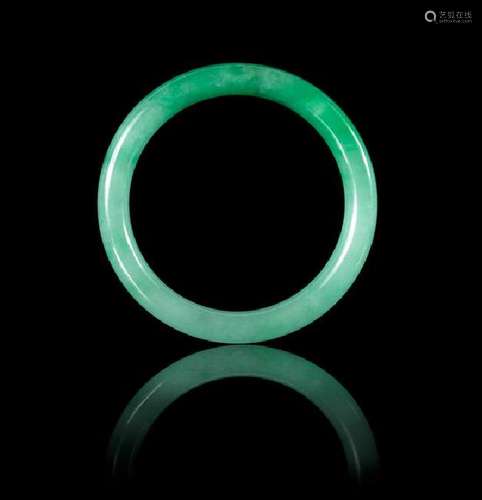 An Apple Green and Celadon Jadeite Bangle 69.08 x 7.9