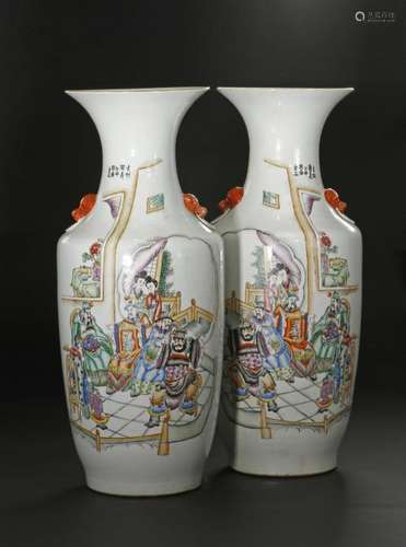 Pair of Large Famille Rose Vases