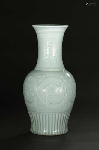 Celadon Glazed and Carved Baluster Vase, Yung-Chen