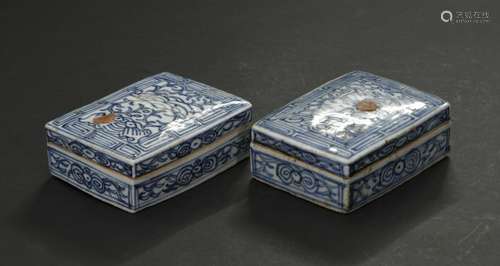 Pair of Blue and White Ink Boxes