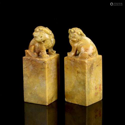 Pair of Stone 'Mythical Beasts' Seals