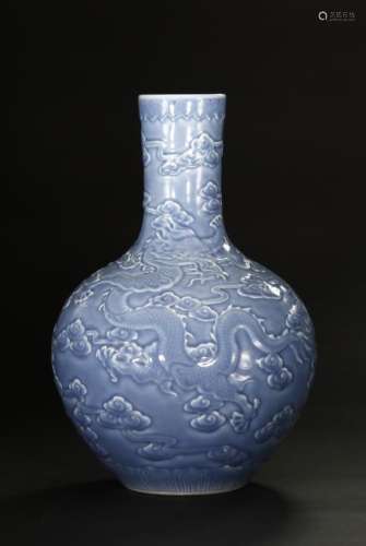 Sky-Blue Carved 'Dragon' Bottle Vase, Chien-Lung
