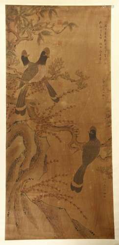 Chinese Scroll Painting of Birds and Flowers